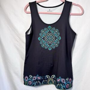Athleta Black/Paisley Neon pink green Tank Top Medium